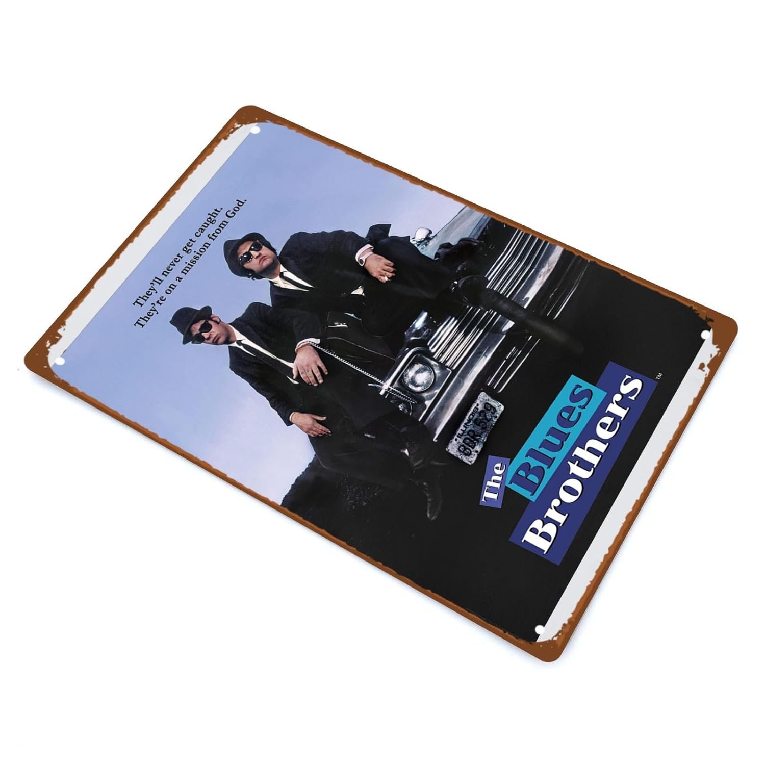 The Blues Brothers Metal Wall Tin Sign They'll Never Get Caught. They're On A Mission From God Man Cave Decor Retro Gift Vintage Classic Film Poster Art Deco Decorations 8"x12"