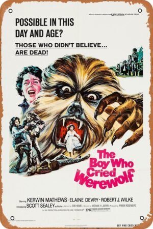 The Boy Who Cried Werewolf Horror Movie Poster Tin Sign Vintage Metal Sign Retro Wall Decor 12x8 Inches