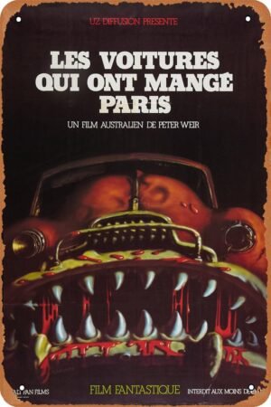 The Cars That Ate Paris Horror Movie Poster Tin Sign Vintage Metal Sign Retro Wall Decor 12x8 Inches