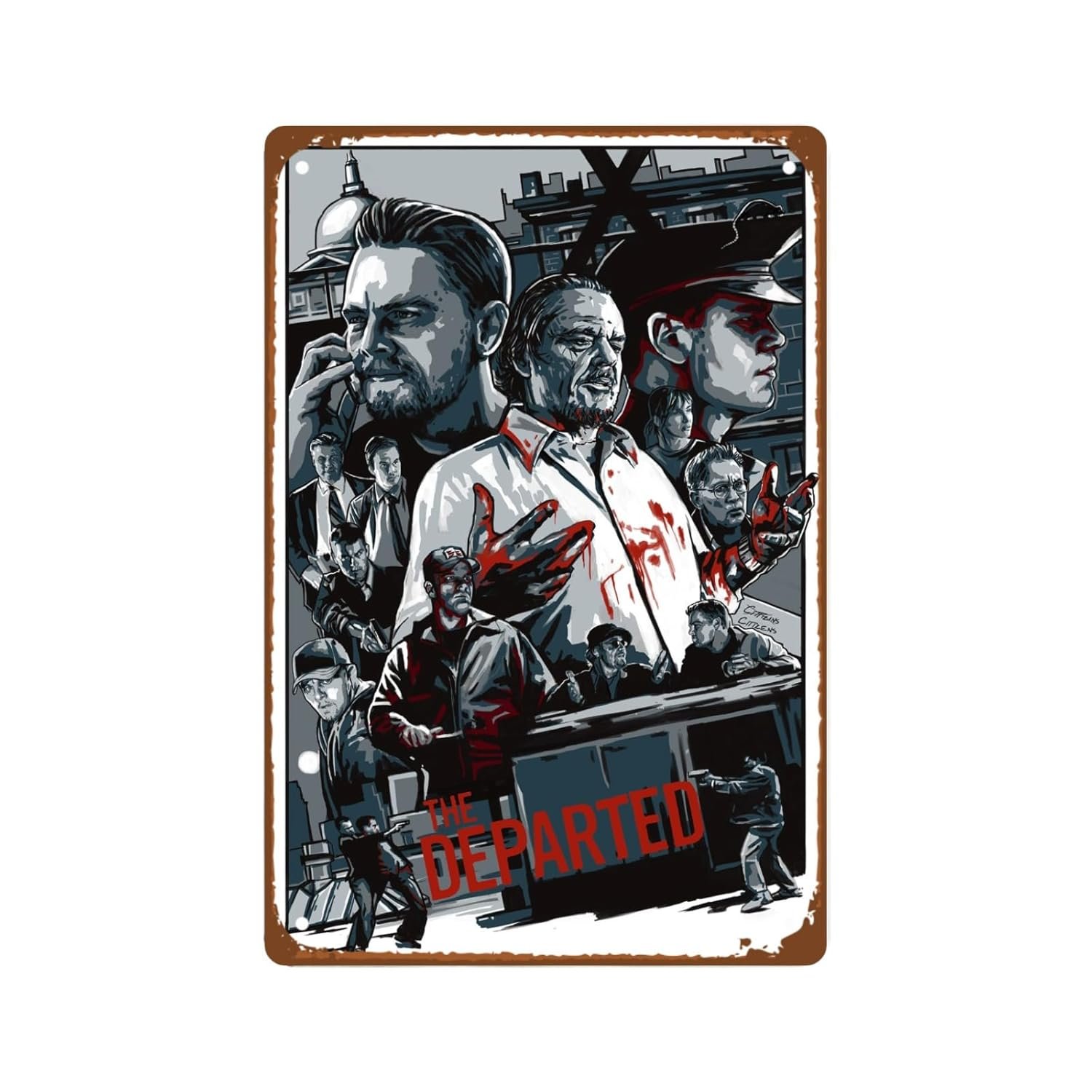 The Departed Film Art Deco Metal Wall Tin Sign Action Fighting Movie Man Cave Decor Retro Gift Vintage Decorations Action Drama Movie 8"x12"