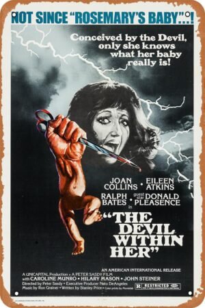 The Devil within Her Horror Movie Poster Tin Sign Vintage Metal Sign Retro Wall Decor 12x8 Inches