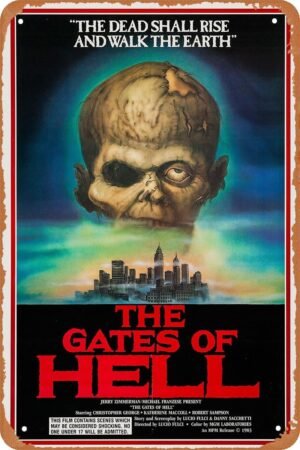 The Gates of Hell Horror Movie Poster Tin Sign Vintage Metal Sign Retro Wall Decor 12x8 Inches