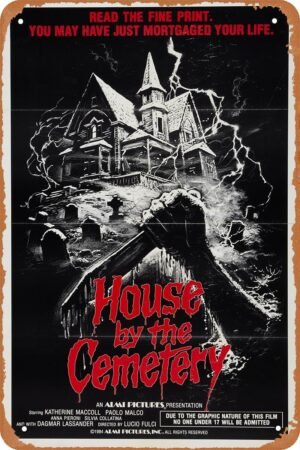 The House by the Cemetery Horror Movie Poster Tin Sign Vintage Metal Sign Retro Wall Decor 12x8 Inches