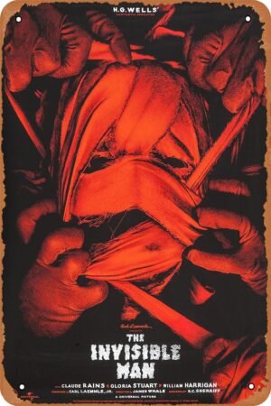The Invisible Man Horror Movie Poster Tin Sign Vintage Metal Sign Retro Wall Decor 12x8 Inches