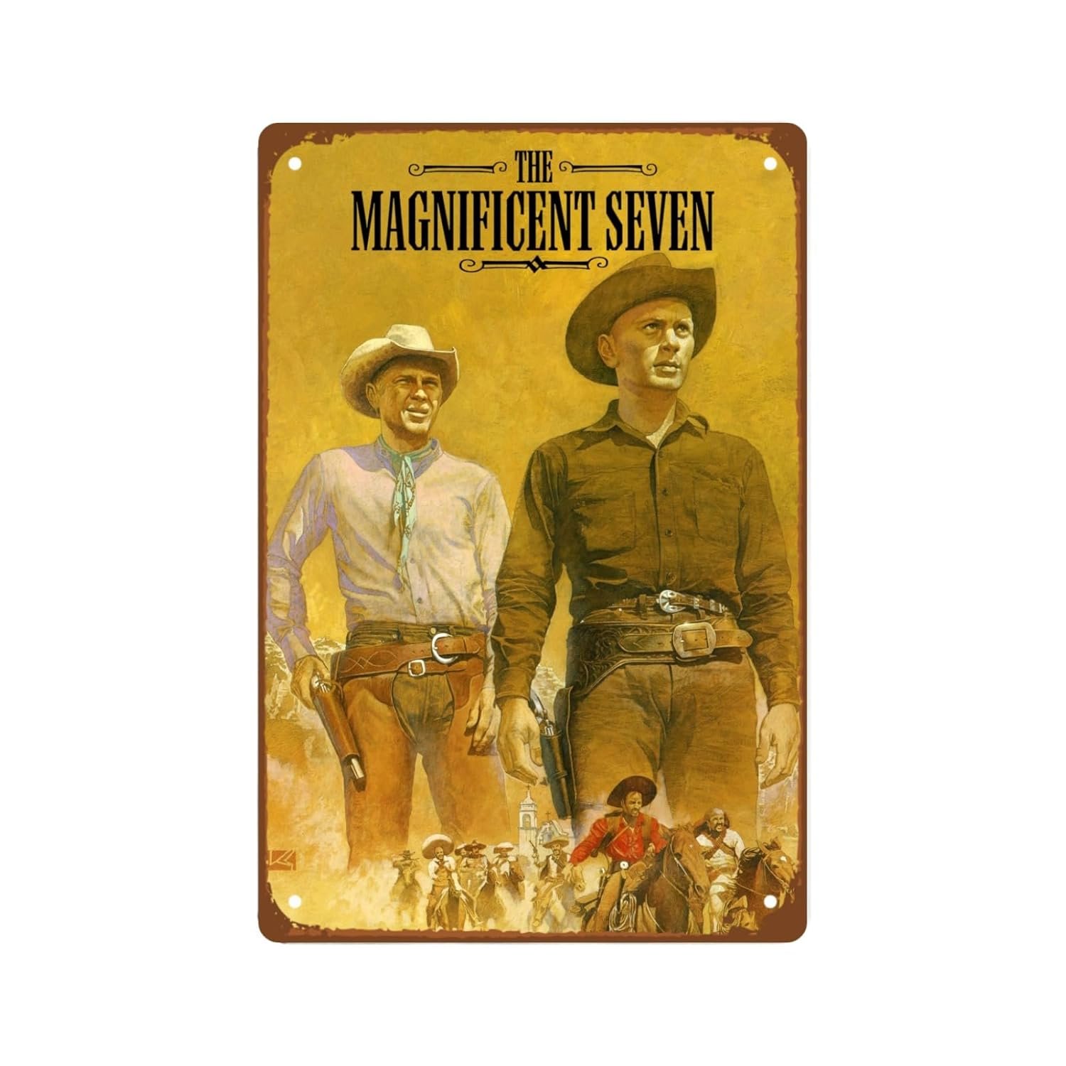 The Magnificent Seven Movie Metal Wall Tin Sign Action Western Film Rustic Retro Gift Man Cave Decor Vintage Decorations Action Adventure Movie 8"x12"