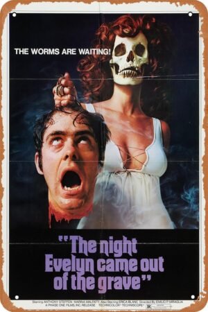 The Night Evelyn Came Out of the Grave Horror Movie Poster Tin Sign Vintage Metal Sign Retro Wall Decor 12x8 Inches