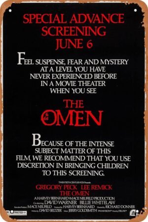 The Omen 1976 Horror Movie Poster Tin Sign Vintage Metal Sign Retro Wall Decor 12x8 Inches