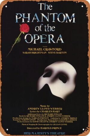 The Phantom of the Opera Horror Movie Poster Tin Sign Vintage Metal Sign Retro Wall Decor 12x8 Inches