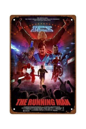 The Running Man Movie Metal Wall Tin Sign Adventure Classic Movies Retro Gift Man Cave Decor Vintage Retro Action Science Fiction Movies Decorations 8"x12"