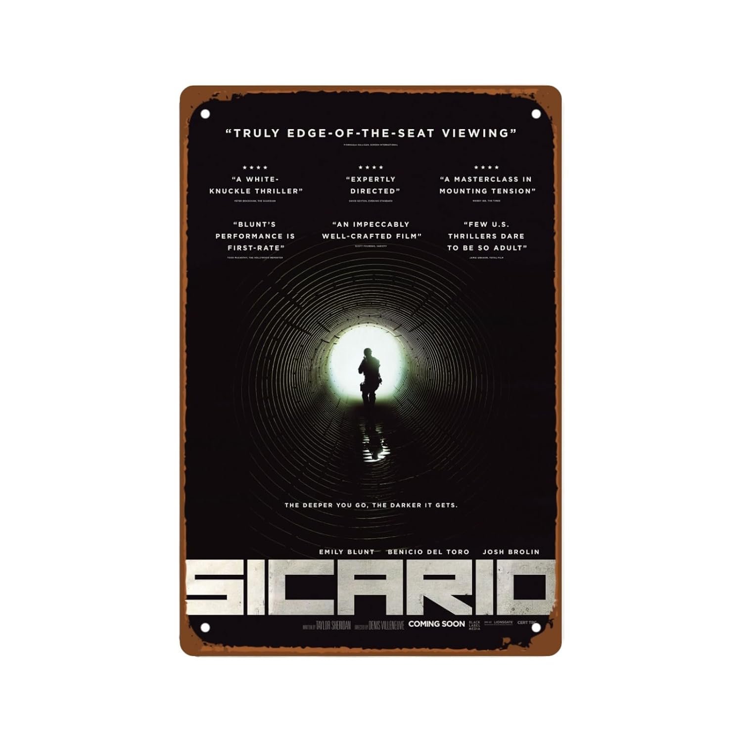 The Sicario Movies Man Cave Decor Drama Action Films Modern Metal Wall Tin Sign Retro Gift Vintage Decorations Classic Action Movies 8"x12"