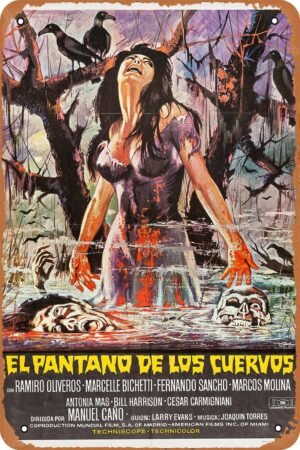 The Swamp of the Ravens Horror Movie Poster Tin Sign Vintage Metal Sign Retro Wall Decor 12x8 Inches