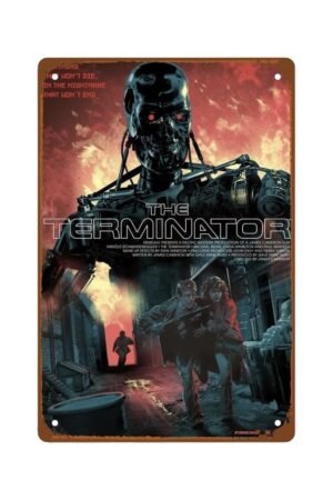 The Terminator Film Art Deco Metal Wall Tin Sign Old Science Fiction Film Man Cave Decor Retro Gift Vintage Decorations Classic Fight Film 8"x12"