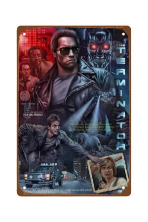 The Terminator Movie Man Cave Decor Old Action Movies Art Deco Metal Wall Tin Sign Retro Gift Vintage Decorations Classic Robot Movie 8"x12"