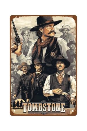The Tombstone Films Man Cave Decor Drama Action Films Art Deco Metal Wall Tin Sign Retro Gift Vintage Decorations Historical Western Movie 8"x12"