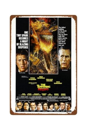 The Towering Inferno Film Man Cave Decor Classic Action Movie Casual Metal Wall Tin Sign Retro Gift Vintage Decorations Adventure Fighting Movie 8"x12"
