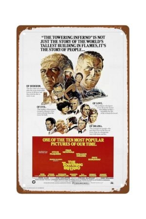 The Towering Inferno Movies Casual Metal Wall Tin Sign Classic Action Movie Man Cave Decor Retro Gift Vintage Decorations Adventure Fighting Movies 8"x12"