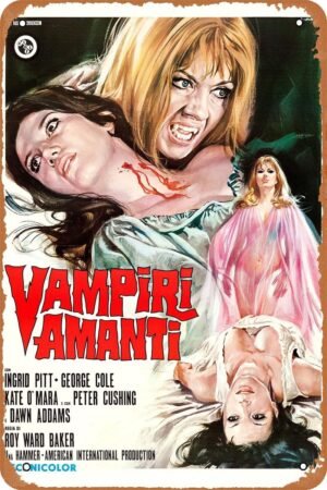 The Vampire Lovers 1972 Horror Movie Poster Tin Sign Vintage Metal Sign Retro Wall Decor 12x8 Inches