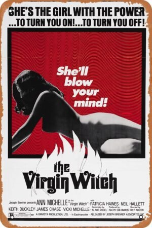 The Virgin Witch Horror Movie Poster Tin Sign Vintage Metal Sign Retro Wall Decor 12x8 Inches