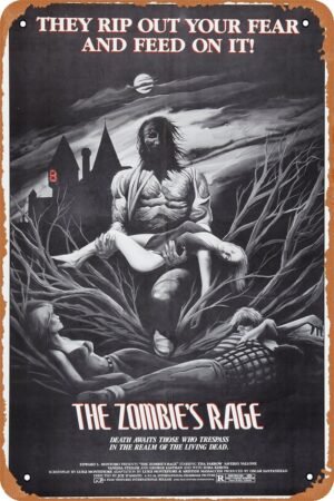 The Zombie's Rage Horror Movie Poster Tin Sign Vintage Metal Sign Retro Wall Decor 12x8 Inches