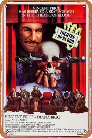Theatre of Blood 1973 Horror Movie Poster Tin Sign Vintage Metal Sign Retro Wall Decor 12x8 Inches
