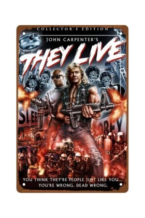 They Live Film Metal Wall Tin Sign Action Fighting Movies Modern Retro Gift Man Cave Decor Vintage Decorations Science Fiction Movie 8"x12"