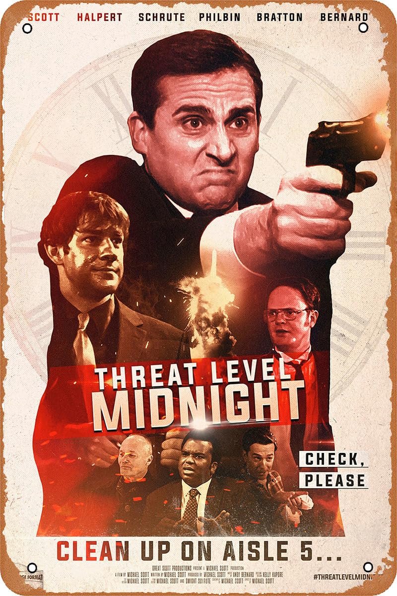 Threat Level Midnight Movie Poster Vintage Tin Sign for Cafe Bar Office Home Wall Art Decor Gift Retro Metal Sign 12 X 8 inch