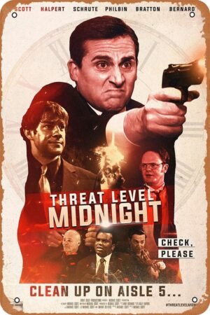 Threat Level Midnight Movie Poster Vintage Tin Sign for Cafe Bar Office Home Wall Art Decor Gift Retro Metal Sign 12 X 8 inch
