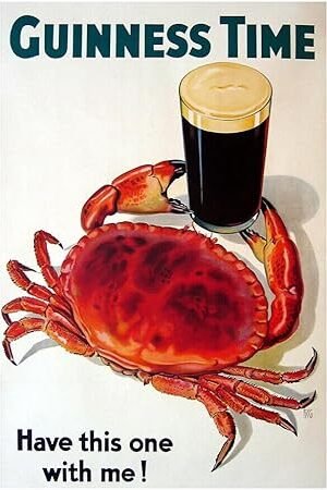 Time - Crab - Vintage Advertising Poster - Beer and Wine Print-8 x 12 Inches