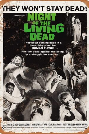 Tin Sign For 1968 Night of The Living Dead Movie Metal Sign 12 X 8 Inches Retro Vintage Decor