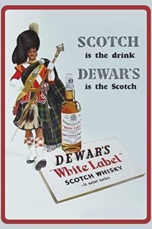 Tin Sign For Dewars White Label Scotch Whisky Scot Custom Metal Sign 8X12in-Bar Cafe Restaurant Home Decor