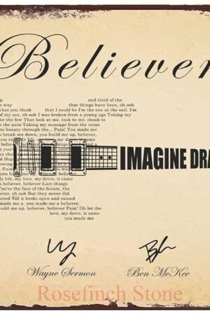 Tin Sign For Funny Sign Guitar Shaped Rock Lyrics Imagine Dragons Believer Family bar Restaurant Cafe Wall Decoration Office Bathroom Garage Wall Decoration Wall Poster Retro...