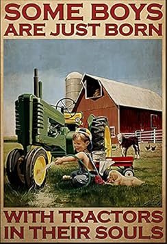 Tin Sign For Ranch Boy Tractor Poster Metal Sign, Some Boys Have Tractors When They were Born, Chic Retro Art Garage Pub Man Cave Club Novel and Interesting Bathroom Toilet...