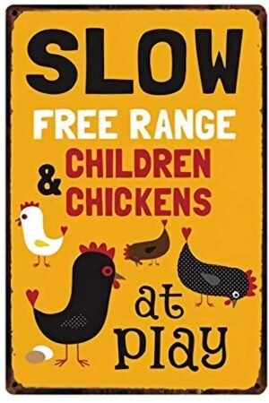 Tin Sign For Slow Free Range Children&Chickens at Play Metal Sign 8x12inch Home Kitchen Bar Pub Farm Wall Decor