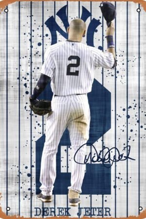 Tin Sign For Vintage Look Metal Sign - Yankees Derek Jeter - 8"X12" Plate Wall Decor