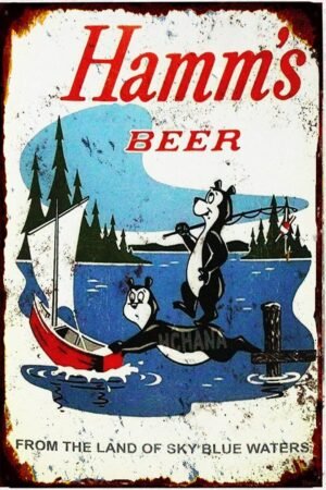Tin Sign For Vintage Metal Sign Hamms Beer Bear Fishing Lake Boat Metal Sign 8x12 inches