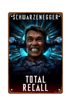 Total Recall Movie Metal Wall Tin Sign Action Science Fiction Movies Retro Gift Man Cave Decor Vintage Art Deco Action Adventure Movie Decorations 8"x12"