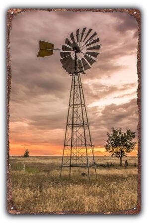 TRENDSTHAN Rustic Windmill Wall Art Decor Funny Vintage Metal Signs Retro Tin Posters -Windmill On Grass Decorative Bathroom Home Kitchen Restroom Cafes Decorations 12x8 Inch