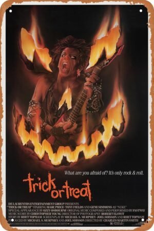 Trick or Treat 1986 Horror Movie Poster Metal Tin Sign Vintage Style Wall Plaque Decor 8x12 inch