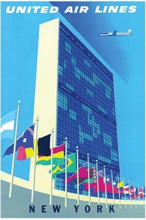 United Airlines - New York - United Nations - 1960s - Vintage Travel Poster-8 x 12 Inches - US/CAN Only