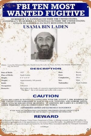 Unoopler 8 x 12 METAL SIGN - 2001 Osama Bin Laden Wanted Poster - Vintage Look Reproduction