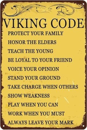 Viking Warrior Vintage Metal Signs Viking Code Tin Sign Poster Rustic Wall Art Decor Home Man Cave Bar Cafe Decoration Gifts 8" x 12"