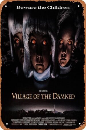 Village of the Damned Horror Movie Poster Tin Sign Vintage Metal Sign Retro Wall Decor 12x8 Inches