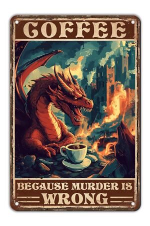 Vintage Dragon Tin Signs Because Murder Is Wrong Retro Kitchen Coffee Metal Sign Wall Decor Funny Wall Art Poster Retro Poster Bar Decorations Cafes Store Office Pubs Man cave...