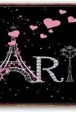 Vintage Eiffel Tower Paris Diamond Letters Word Pink Heart Shaped Petals Decor Decoration Pub Plaque Tin Sign 8x12 in