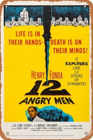 Vintage Movie Tin Sign 12 Angry Men 1957 Movie Poster Retro Metal Tin Sign Wall Decor 7.8 X 11.8 inch