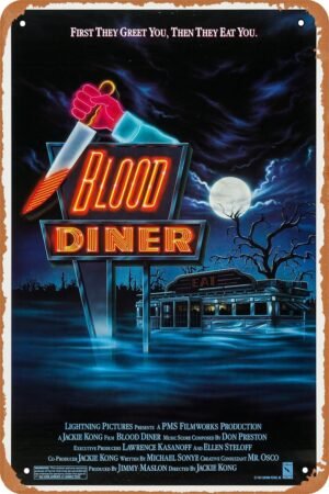 Vintage Movie Tin Sign,Blood Diner Poster Vintage Metal Sign Retro Wall Decor 12x8 Inches