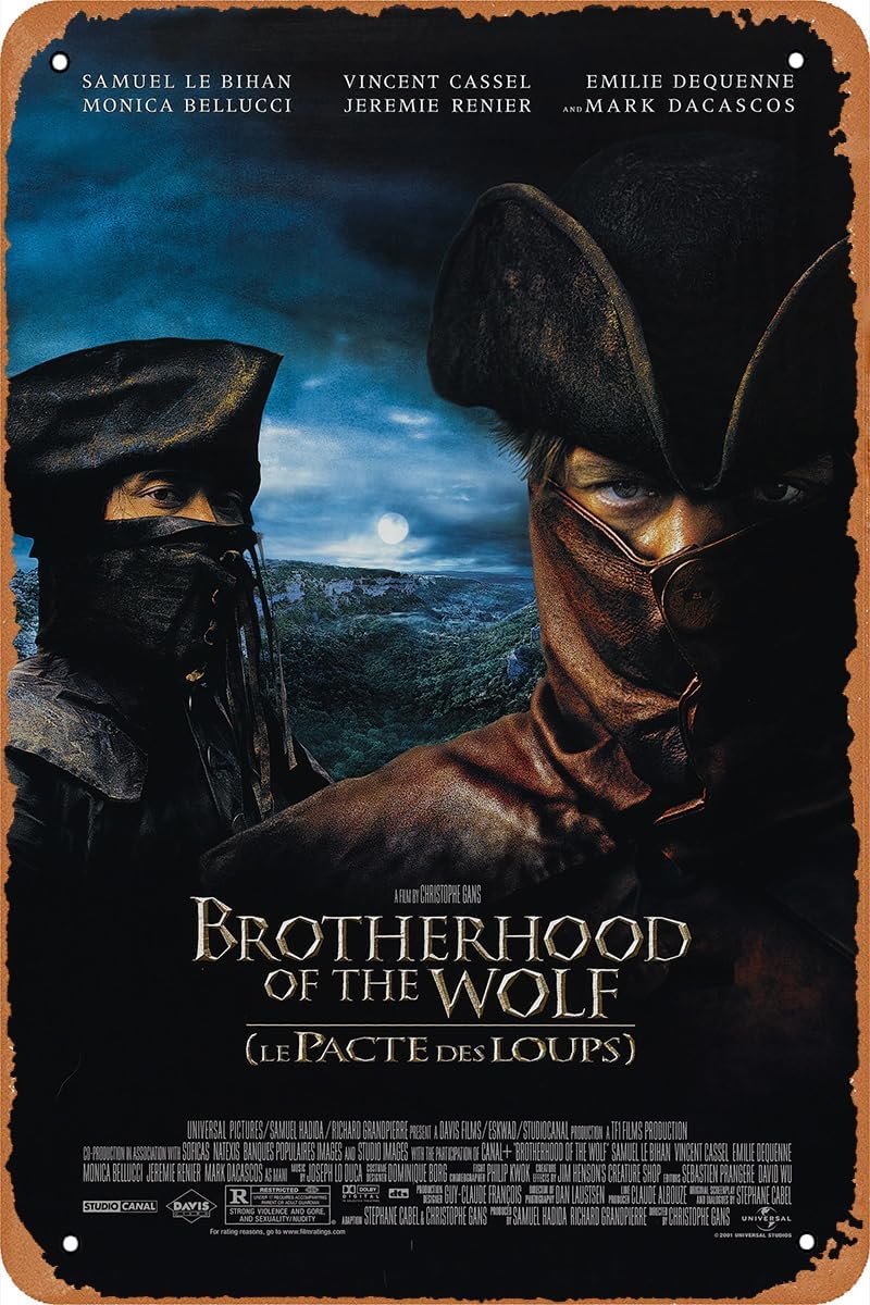 Vintage Movie Tin Sign,Brotherhood of the Wolf Poster Vintage Metal Sign Retro Wall Decor 12x8 Inches