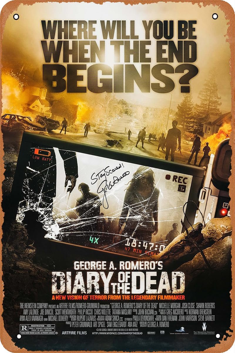 Vintage Movie Tin Sign,Diary of the Dead Poster Vintage Metal Sign Retro Wall Decor 12x8 Inches