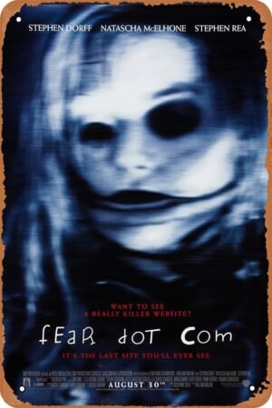 Vintage Movie Tin Sign,Fear dot Com Poster Vintage Metal Sign Retro Wall Decor 12x8 Inches