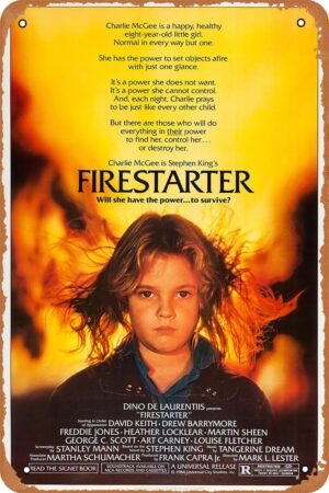 Vintage Movie Tin Sign,Firestarter Poster Vintage Metal Sign Retro Wall Decor 12x8 Inches